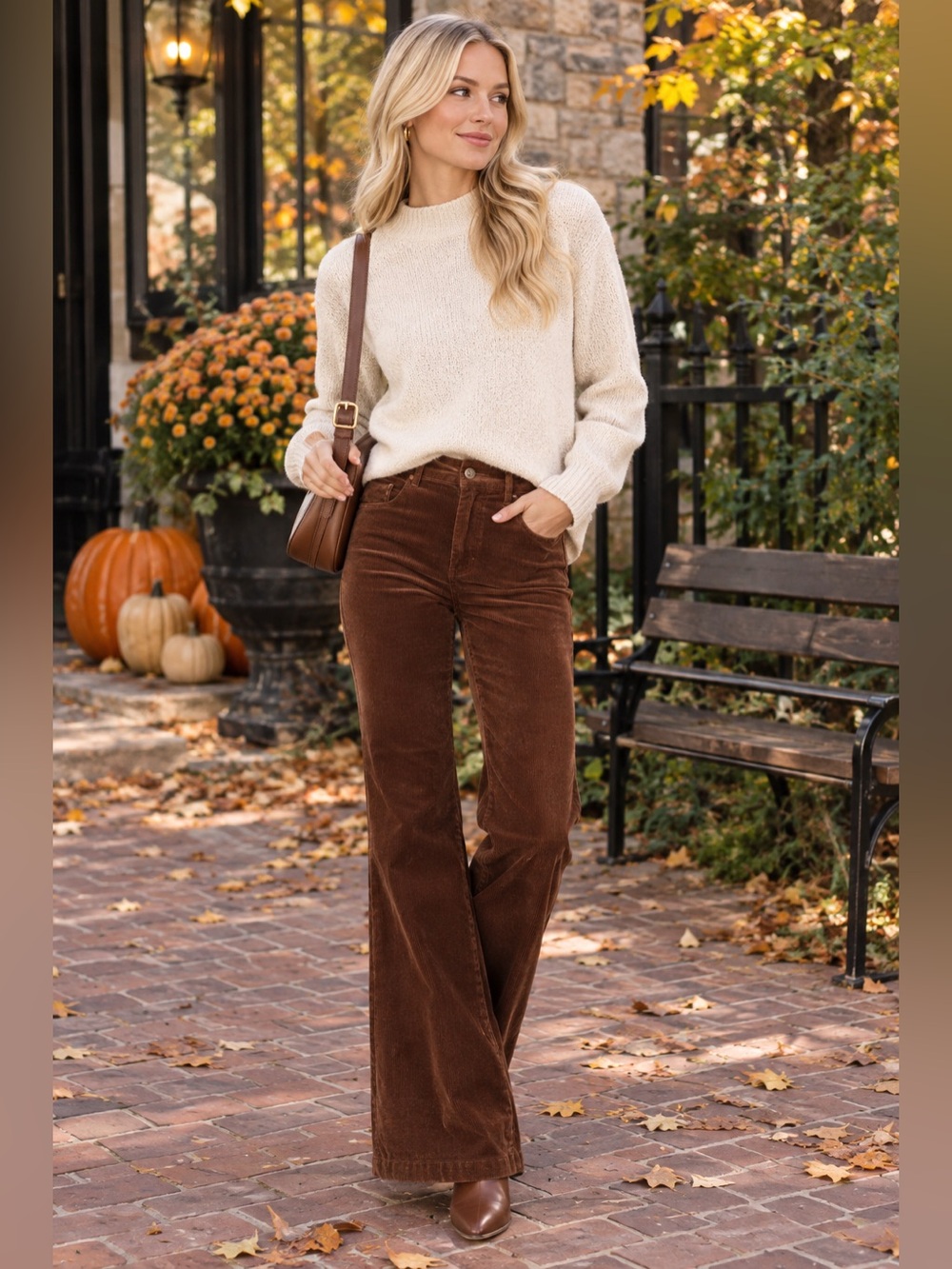 PAIGE Genevieve Corduroy Mid Rise Flare Pants Brown Size 32